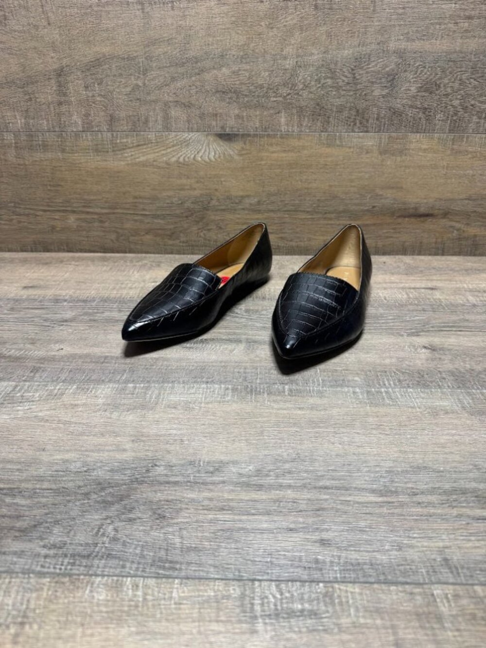 Nine West Nadal Black Croc-Embossed Pointed Toe Flats Women's Size 10